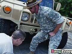 Military guys fuck each other on service in the bathroom